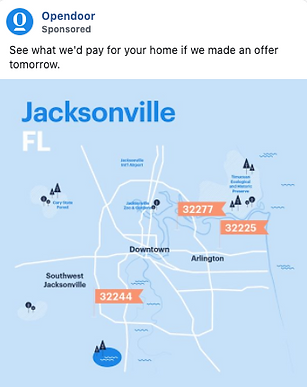 A map of Jacksonville, FL highlights three ZIP codes: 32244, 32225, and 32277, with nearby landmarks and neighborhoods labeled.