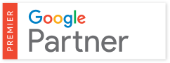 Google Premier Partner badge featuring the word "PREMIER" on a red vertical bar and "Google Partner" in gray text on a white background.