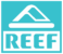 A blue and white logo featuring a stylized mountain above a horizontal bar with the word "REEF" in bold capital letters below.